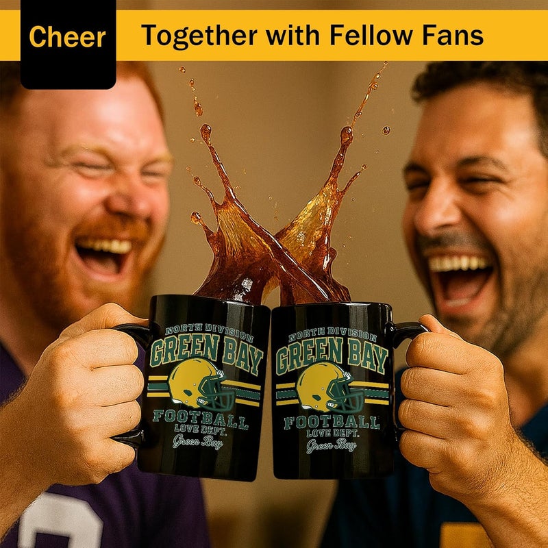 Kiraddle 2 in 1 Football Fan Ceramic Coffee Mug Cup Green Bay Themed Merch Shop Men Women Sport Stuff Gear Apparel Packer Team Decor Accessories Merchandise Dad Boyfriend Bf Birthday Christmas Cool Xmas Gift - Image 2